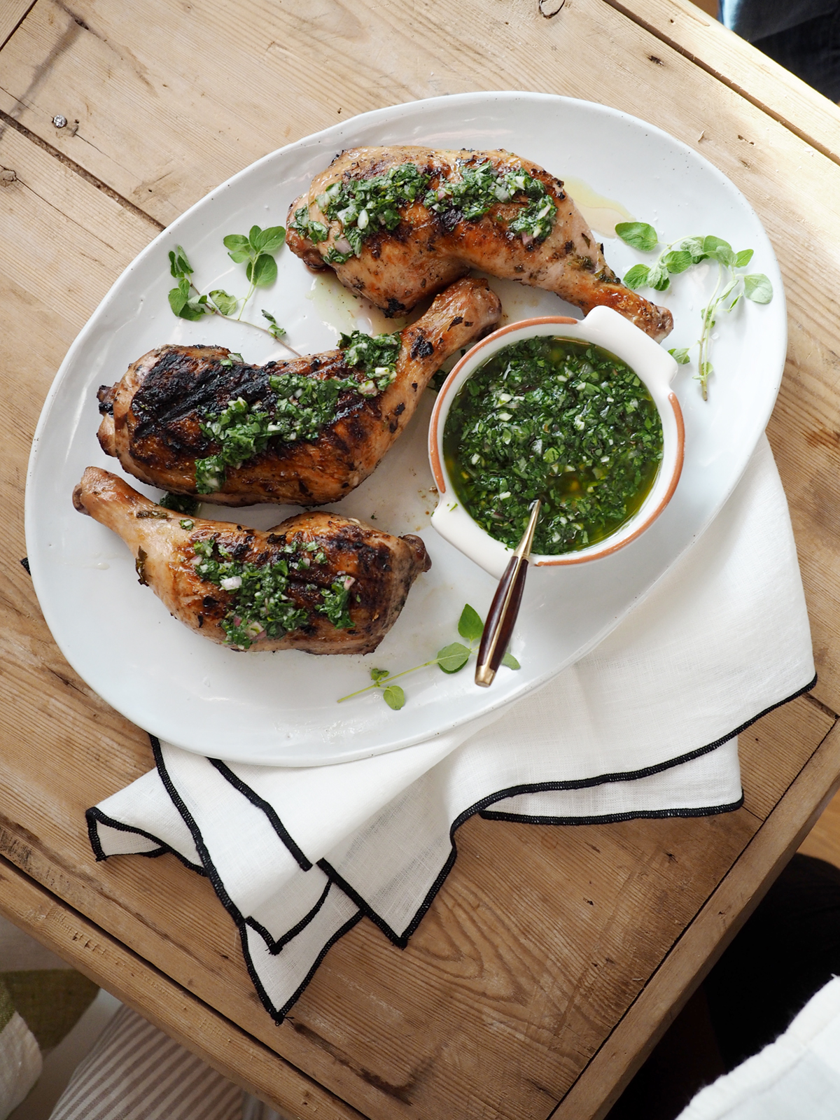 grilled chicken chimichurri recipe with heirloom tomato salad on coco kelley