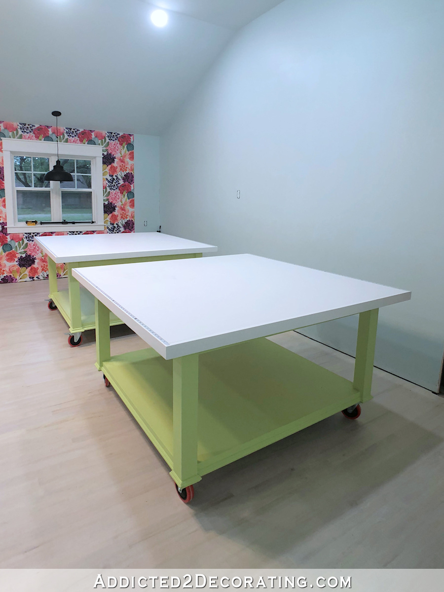 large DIY workroom craft table -- two tables that can be clamped together to form one huge table - 10